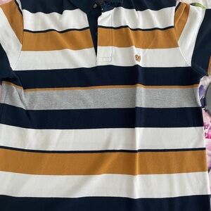 Striped Kids Polo Shirt - Navy, Mustard, White
